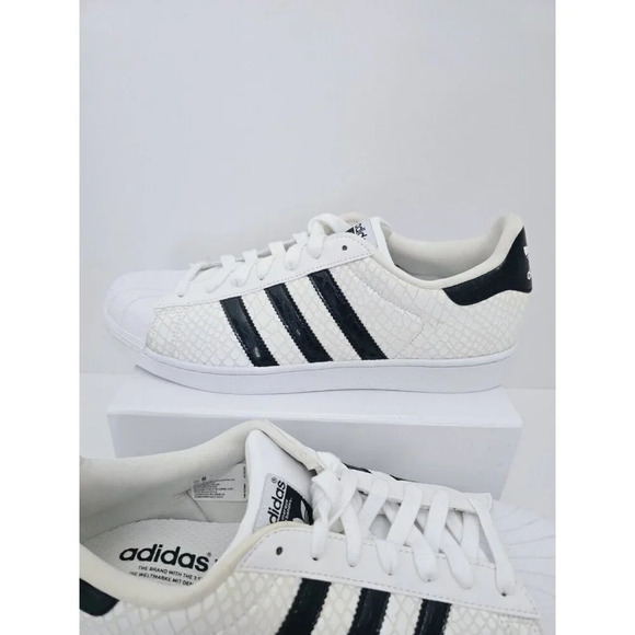 Adidas Superstar Snakeskin White Black Lace Up Leather Mens Sneakers Shoes 9.5 - Picture 4 of 11